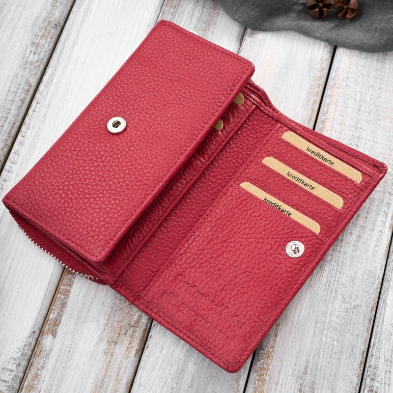 Portfel damski duży czerwony ze skóry naturalnej pojemny Paolo Peruzzi T-138-RD