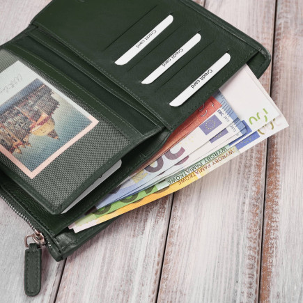 Duży portfel damski ciemna zieleń handmade z ochroną RFID Paolo Peruzzi AY-08-GB