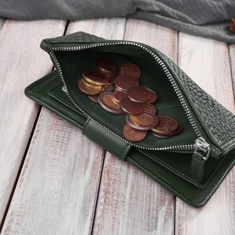 Duży portfel damski ciemna zieleń handmade z ochroną RFID Paolo Peruzzi AY-08-GB