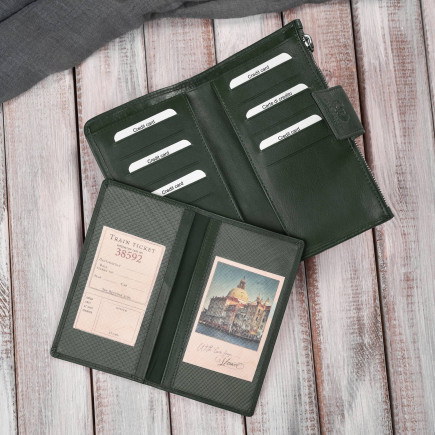 Duży portfel damski ciemna zieleń handmade z ochroną RFID Paolo Peruzzi AY-08-GB
