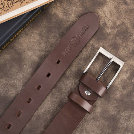 Pasek męski skórzany premium z klasyczną klamrą elegancki brązowy 110 cm Paolo Peruzzi PG-08-BR-110