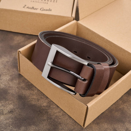 Pasek męski skórzany premium z klasyczną klamrą elegancki brązowy 120 cm Paolo Peruzzi PG-08-BR-120