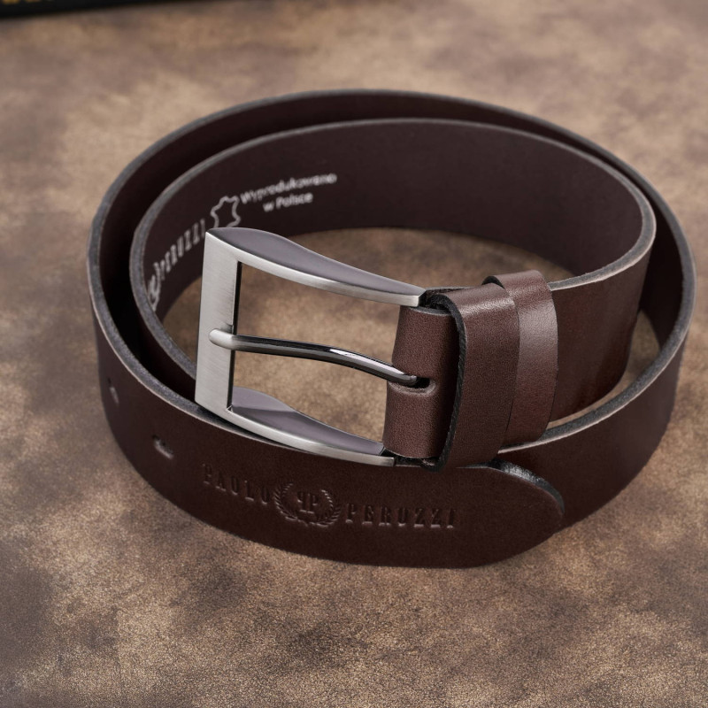 Pasek męski skórzany premium z klasyczną klamrą elegancki ciemnobrązowy 100 cm Paolo Peruzzi PG-08-DBR-100