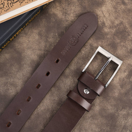 Pasek męski skórzany premium z klasyczną klamrą elegancki ciemnobrązowy 110 cm Paolo Peruzzi PG-08-DBR-110