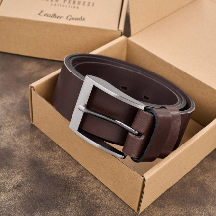 Pasek męski skórzany premium z klasyczną klamrą elegancki ciemnobrązowy 110 cm Paolo Peruzzi PG-08-DBR-110