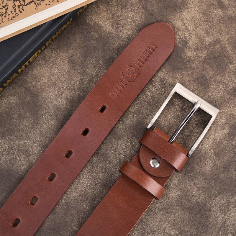 Pasek męski skórzany premium z klasyczną klamrą elegancki koniakowy 110 cm Paolo Peruzzi PG-08-CG-110