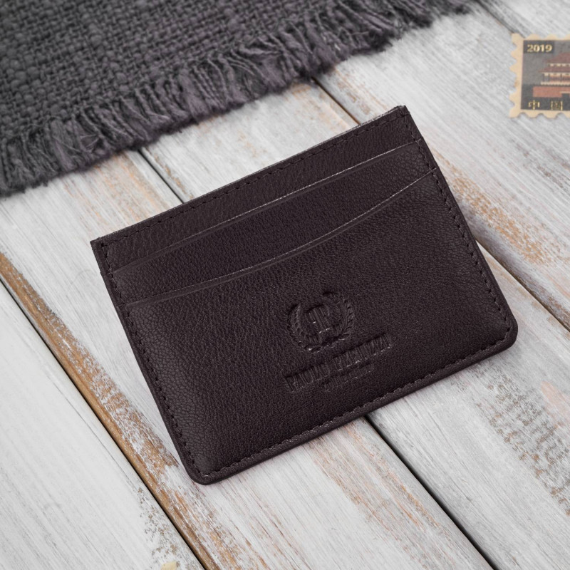 Etui na karty i wizytówki skórzane minimalistyczne praktyczne etui brązowe Paolo Peruzzi T-151-BR