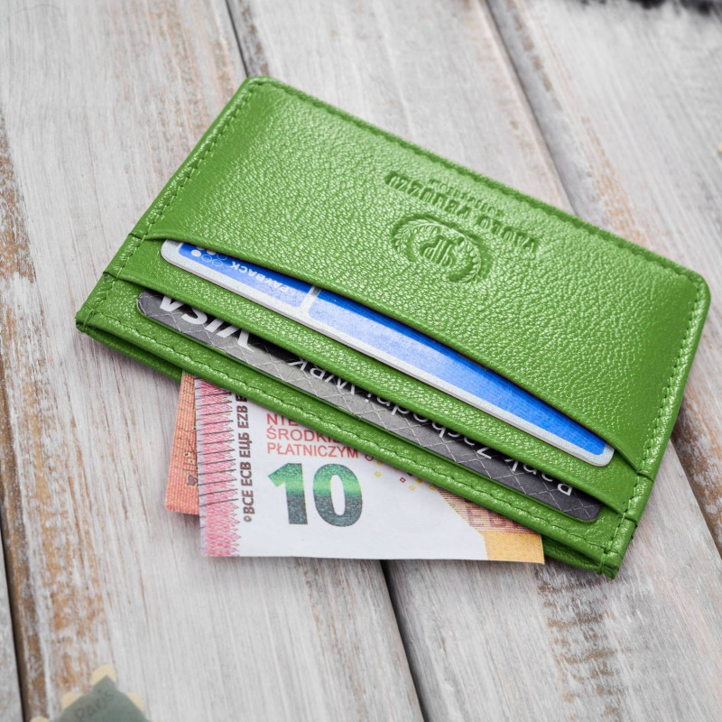 Etui na karty i wizytówki skórzane minimalistyczne praktyczne etui zielone Paolo Peruzzi T-151-GR