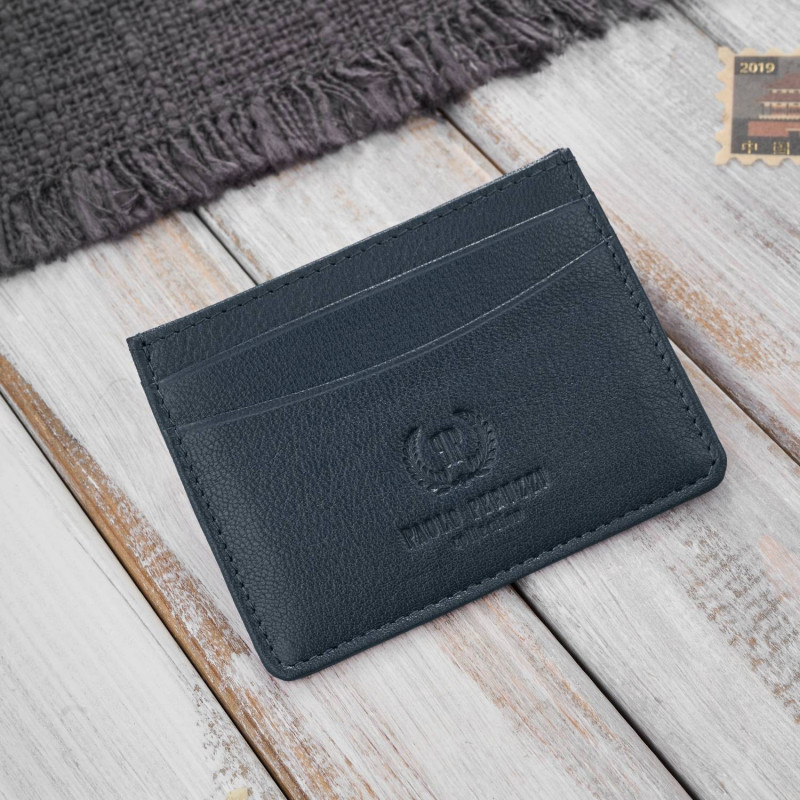 Etui na karty i wizytówki skórzane minimalistyczne praktyczne etui granatowe Paolo Peruzzi T-151-NV