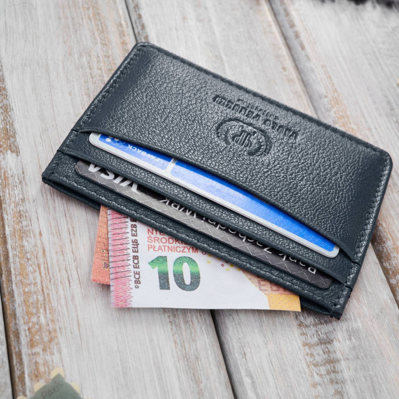 Etui na karty i wizytówki skórzane minimalistyczne praktyczne etui granatowe Paolo Peruzzi T-151-NV