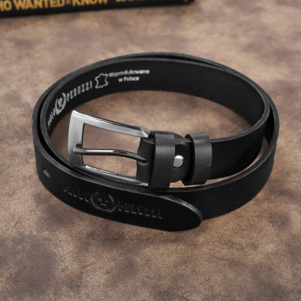 Pasek męski skórzany premium z klasyczną klamrą elegancki czarny 120 cm Paolo Peruzzi PG-09-BL