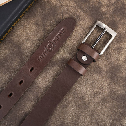 Pasek męski skórzany premium z klasyczną klamrą elegancki brązowy 110 cm Paolo Peruzzi PG-09-BR-110