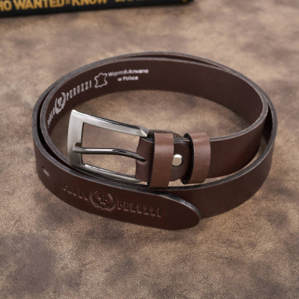 Pasek męski skórzany premium z klasyczną klamrą elegancki brązowy 130 cm Paolo Peruzzi PG-09-BR-130