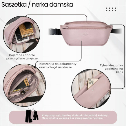 Saszetka nerka damska wielofunkcyjna duża stylowa różowa Paolo Peruzzi AY-14-RS
