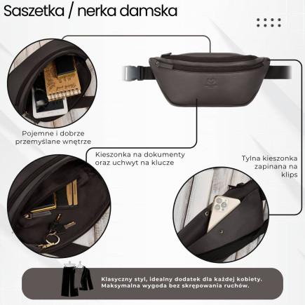 Saszetka nerka damska wielofunkcyjna duża klasyczna brązowa Paolo Peruzzi AY-14-BR