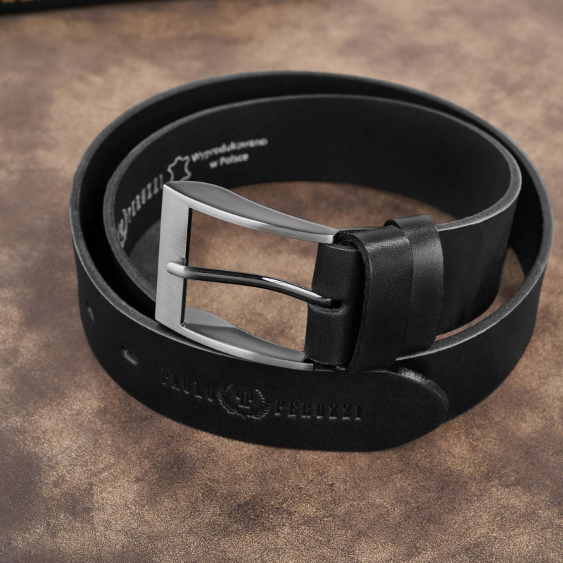 Pasek męski skórzany premium z klasyczną klamrą elegancki czarny 100 cm Paolo Peruzzi PG-08-BL-100