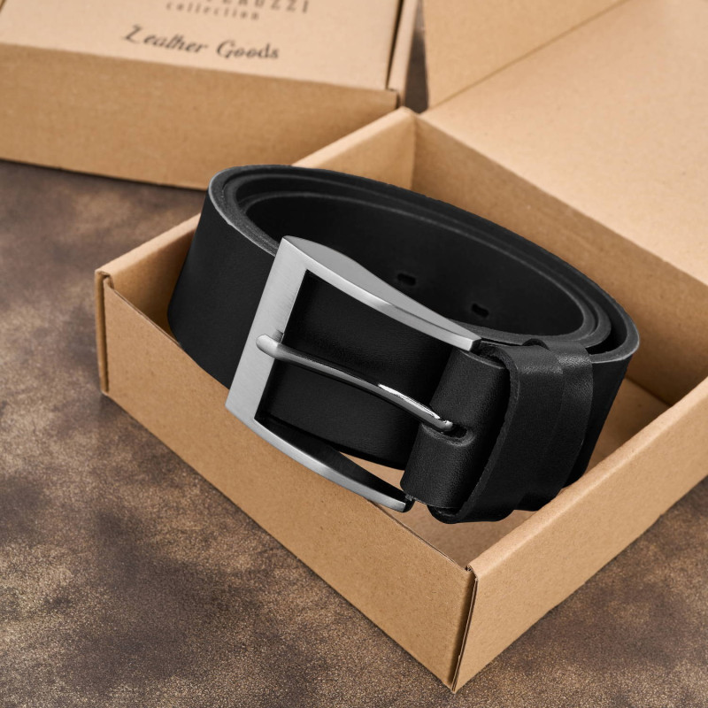 Pasek męski skórzany premium z klasyczną klamrą elegancki czarny 110 cm Paolo Peruzzi PG-08-BL-110