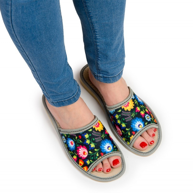 Kapcie damskie R.36 filcowe klapki folk lekkie i wygodne odsłonięte KD-04-NB-36