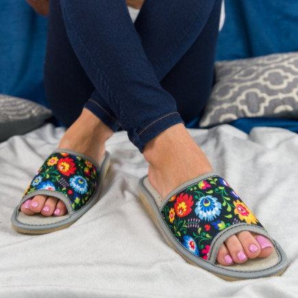 Kapcie damskie R.36 filcowe klapki folk lekkie i wygodne odsłonięte KD-04-NB-36