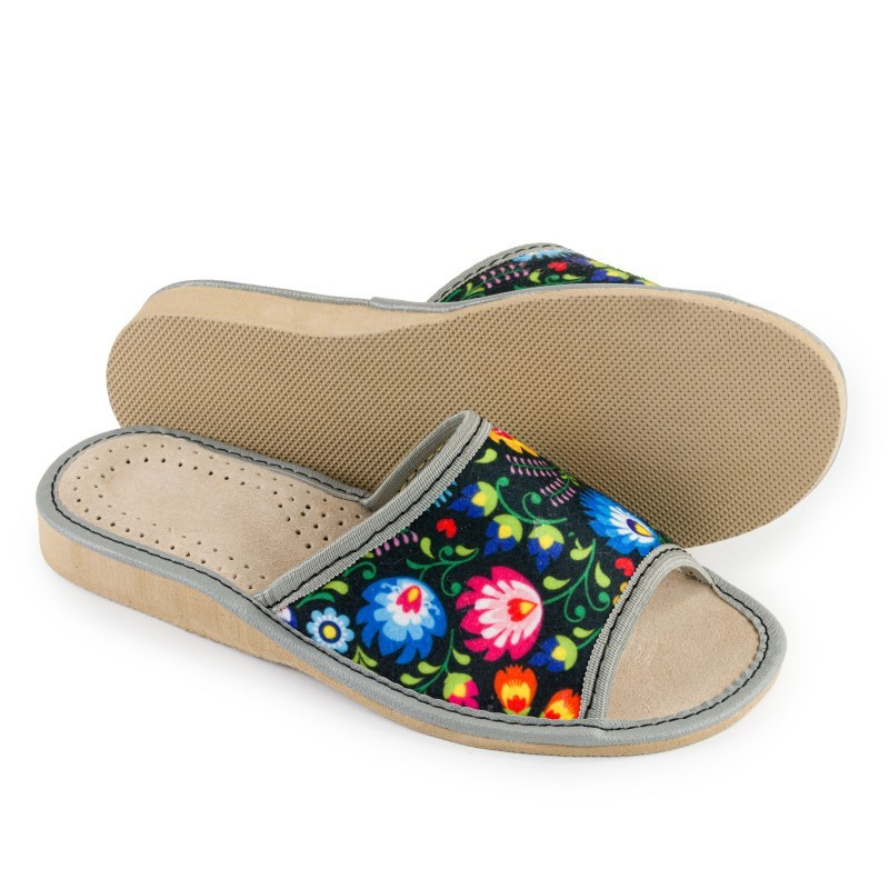 Kapcie damskie R.38 filcowe klapki folk lekkie i wygodne odsłonięte KD-04-NB-38