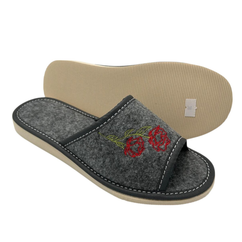 Kapcie damskie R.36 ekologiczny filc haftowane klapki domowe lekkie i ciepłe KD-06-GR-36