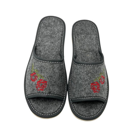 Kapcie damskie R.36 ekologiczny filc haftowane klapki domowe lekkie i ciepłe KD-06-GR-36