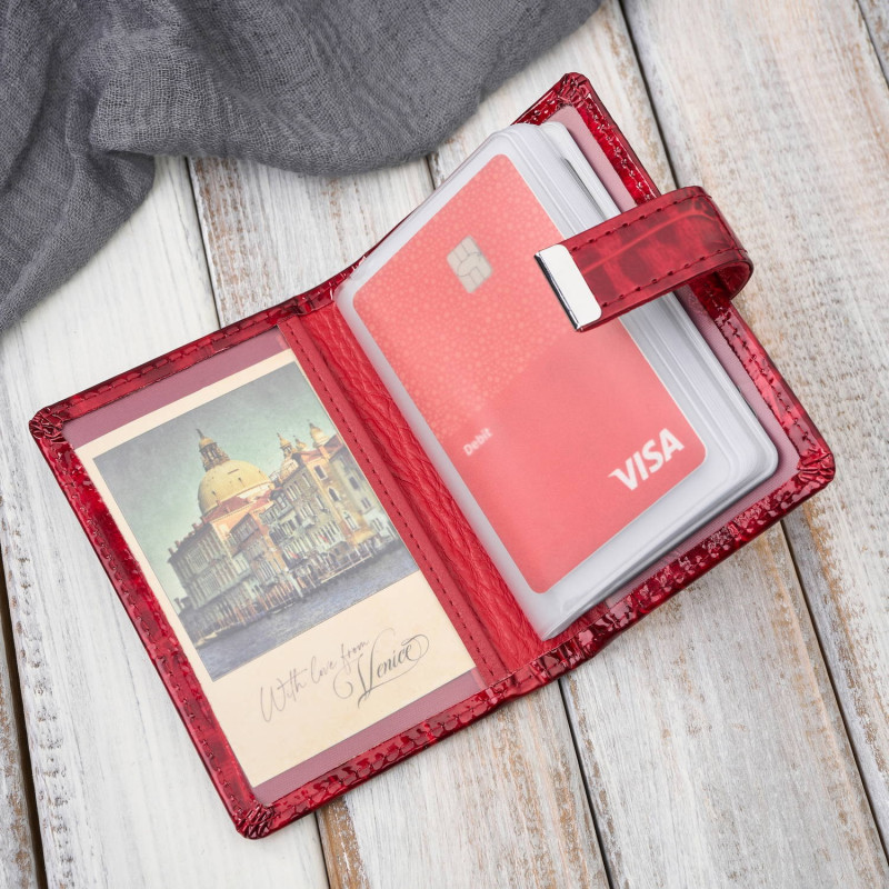 Skórzane etui na karty czerwone lakierowane SP-15-JRD