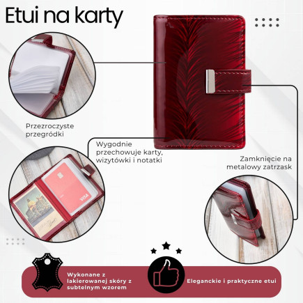 Skórzane etui na karty czerwone lakierowane SP-15-RRD