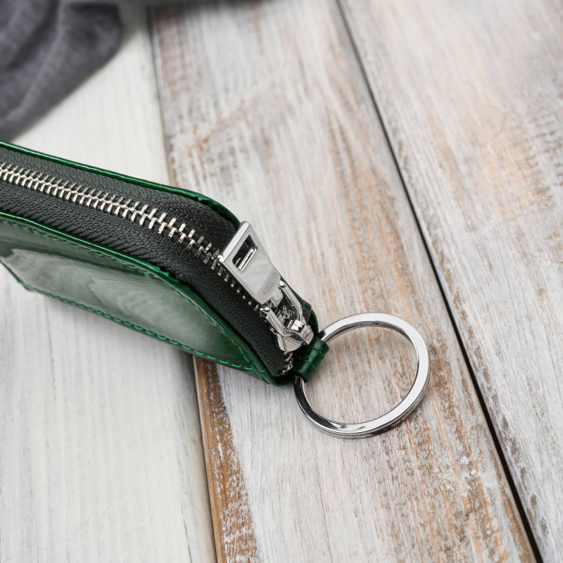 Skórzane etui na klucze zielone lakierowane croco SP-22-CGRN