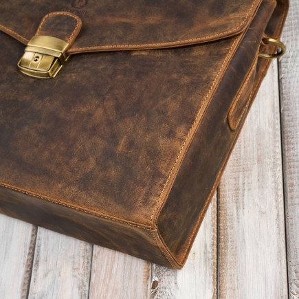 Męska skórzana aktówka brązowa na dokumenty teczka na ramie z kluczykiem vintage Paolo Peruzzi T-146-HBR