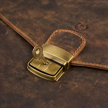 Męska skórzana aktówka brązowa na dokumenty teczka na ramie z kluczykiem vintage Paolo Peruzzi T-146-HBR