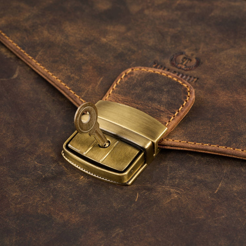 Męska skórzana aktówka brązowa na dokumenty teczka na ramie z kluczykiem vintage Paolo Peruzzi T-146-HBR