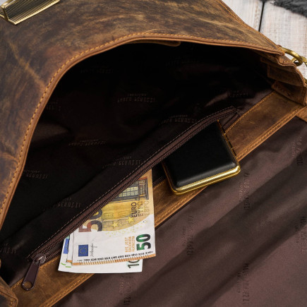 Męska skórzana aktówka brązowa na dokumenty teczka na ramie z kluczykiem vintage Paolo Peruzzi T-146-HBR