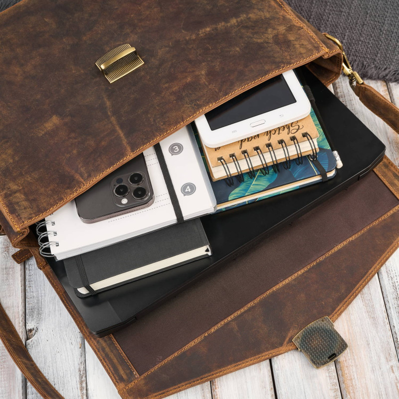 Męska skórzana aktówka brązowa na dokumenty teczka na ramie z kluczykiem vintage Paolo Peruzzi T-146-HBR