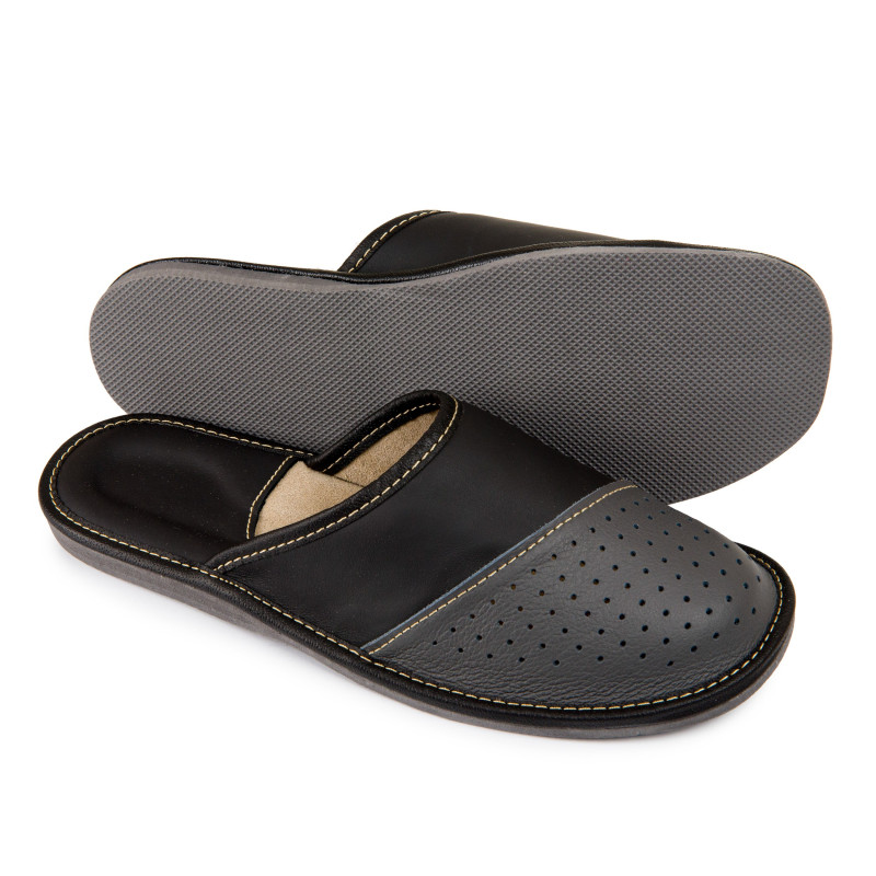 Obuwie domowe męskie skóra eko z profilowaną skórzaną wkładką KM-12-GR-42