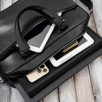 Męska torba skórzana na dokumenty czarna aktówka Paolo Peruzzi T-145-BL