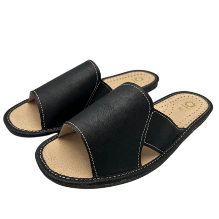 Pantofle męskie R.46 domowe ze skórzaną wkładką styl i wygoda KM-14-BL-46