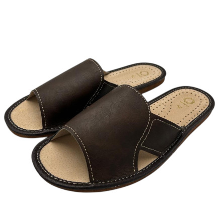 Klasyczne kapcie męskie R.41brązowe miękka skórzana wkładka KM-BR-41