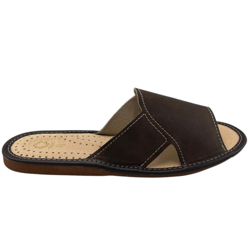 Klasyczne kapcie męskie R.41brązowe miękka skórzana wkładka KM-BR-41