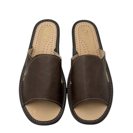 Klasyczne kapcie męskie R.45 brązowe miękka skórzana wkładka KM-14-BR-45