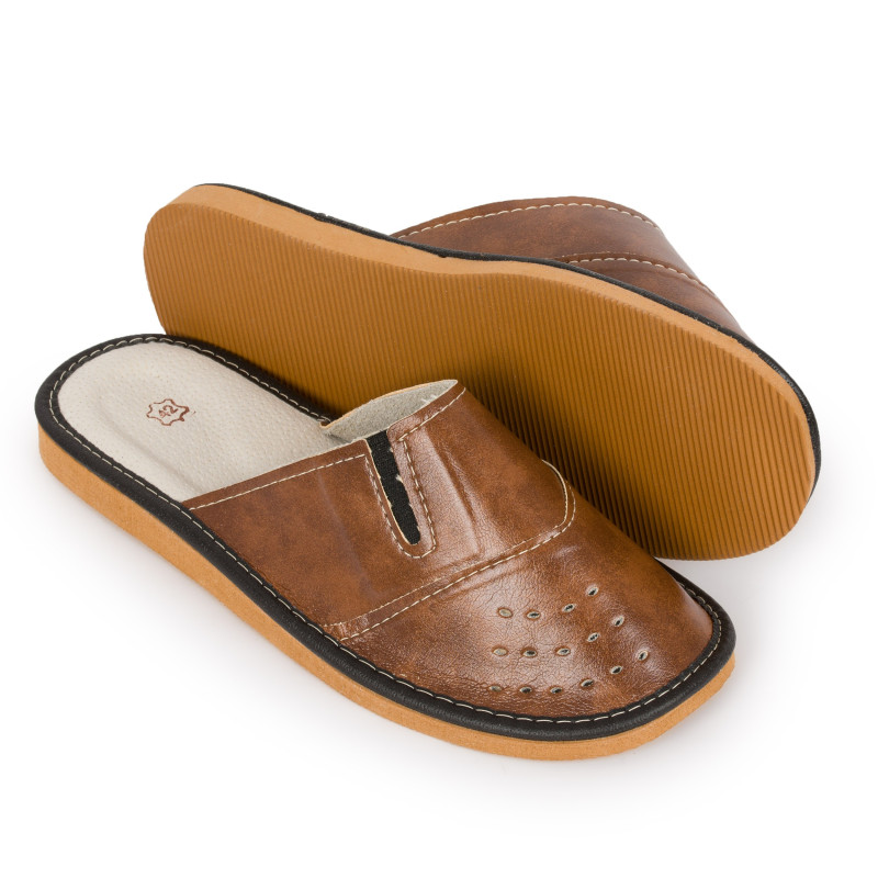 Kapcie dla mężczyzn R.43 klasyczne ortopedyczne skórzane antypoślizgowe KM-15-BR-43