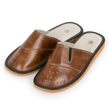 Pantofle męskie R.46 domowe skóra eko wkładka ortopedyczna KM-15-BR-46