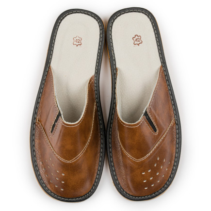 Pantofle męskie R.46 domowe skóra eko wkładka ortopedyczna KM-15-BR-46