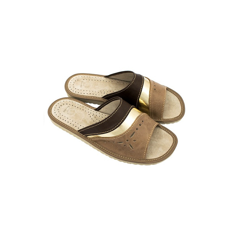 Kapcie damskie R.36 z naturalną skórzaną wkładką ortopedyczną KD-16-BR-36