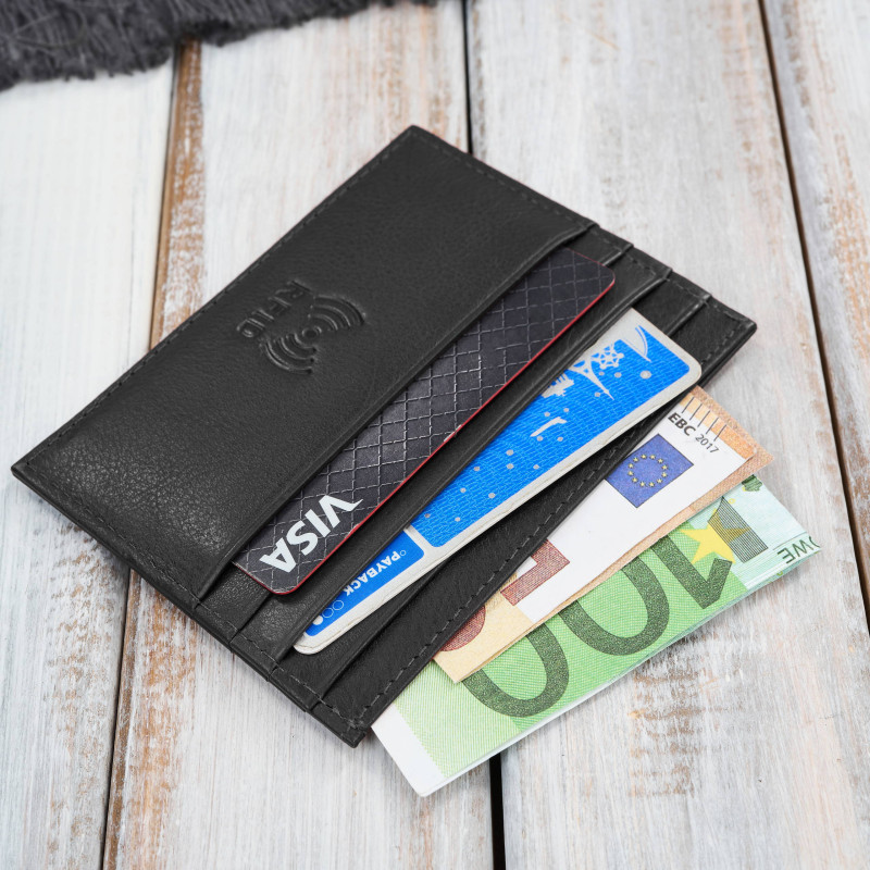 Etui na karty kredytowe skórzane praktyczne etui RFID czarne z wycięciem Paolo Peruzzi