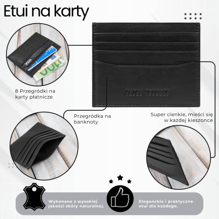 Etui na karty kredytowe skórzane praktyczne etui RFID czarne z wycięciem Paolo Peruzzi