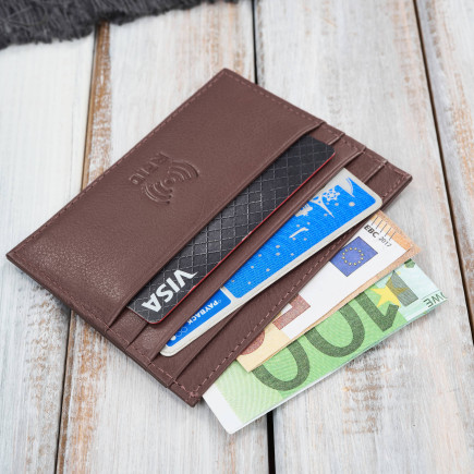 Etui na karty kredytowe praktyczne etui ze skóry naturalnej RFID koniakowe Paolo Peruzzi