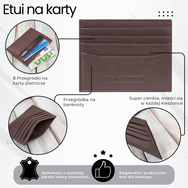Etui na karty kredytowe praktyczne etui ze skóry naturalnej RFID koniakowe Paolo Peruzzi
