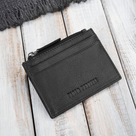 Skórzane etui na karty z kieszonką na suwak RFID czarne Paolo Peruzzi