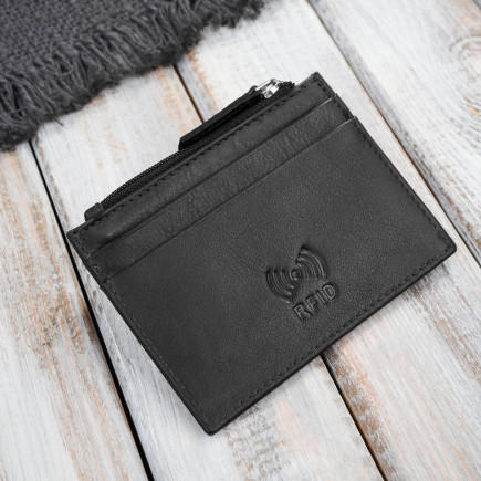 Skórzane etui na karty z kieszonką na suwak RFID czarne Paolo Peruzzi
